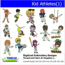 Embroidery Design Set - Kid Athletes(1) - 14 Designs - 9 Formats - USB Stick