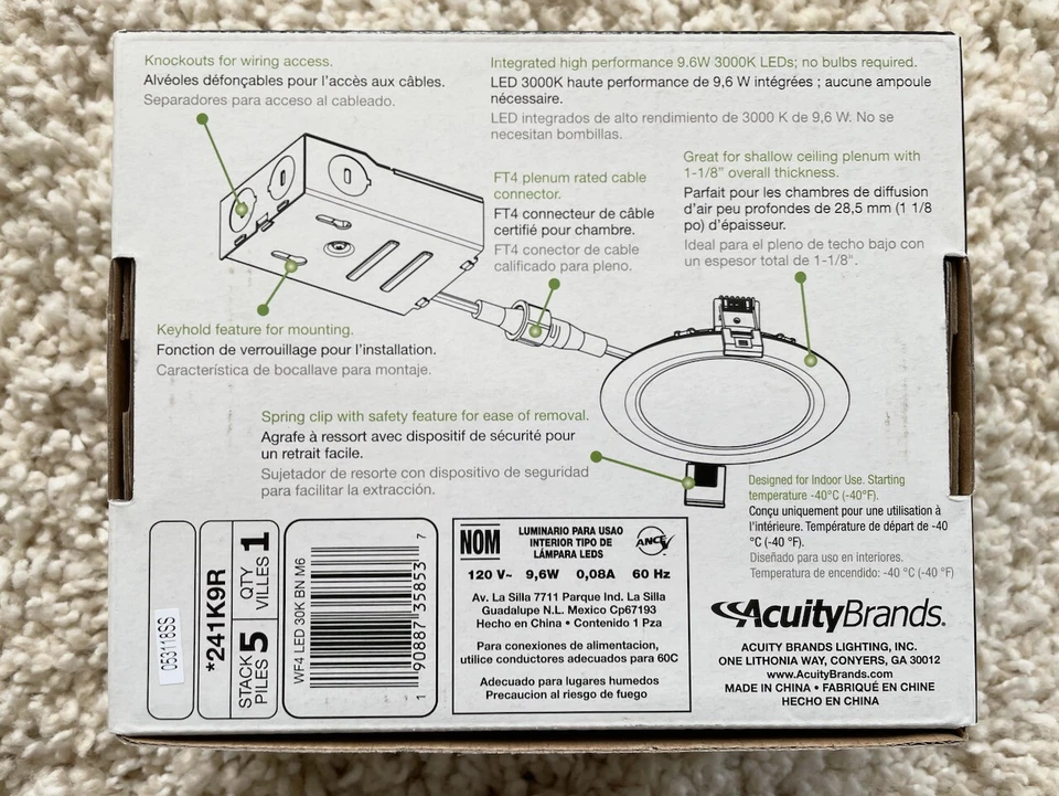 Kit de luz empotrada LED integrada oblea Lithonia WF4 4 pulgadas 3000K - níquel cepillado Foto 2 de 4