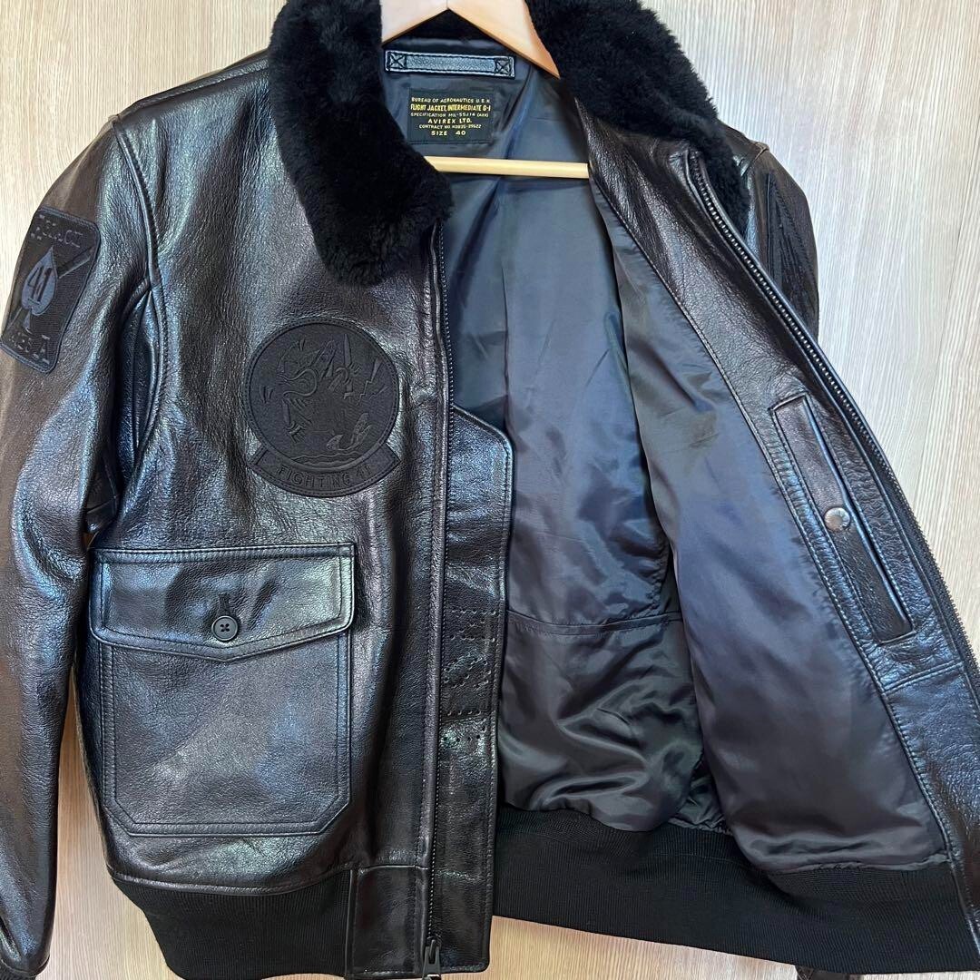AVIREX G-1 Leather Flight Jacket Men's Size 40 Goatskin Black Patch Shearling image 5