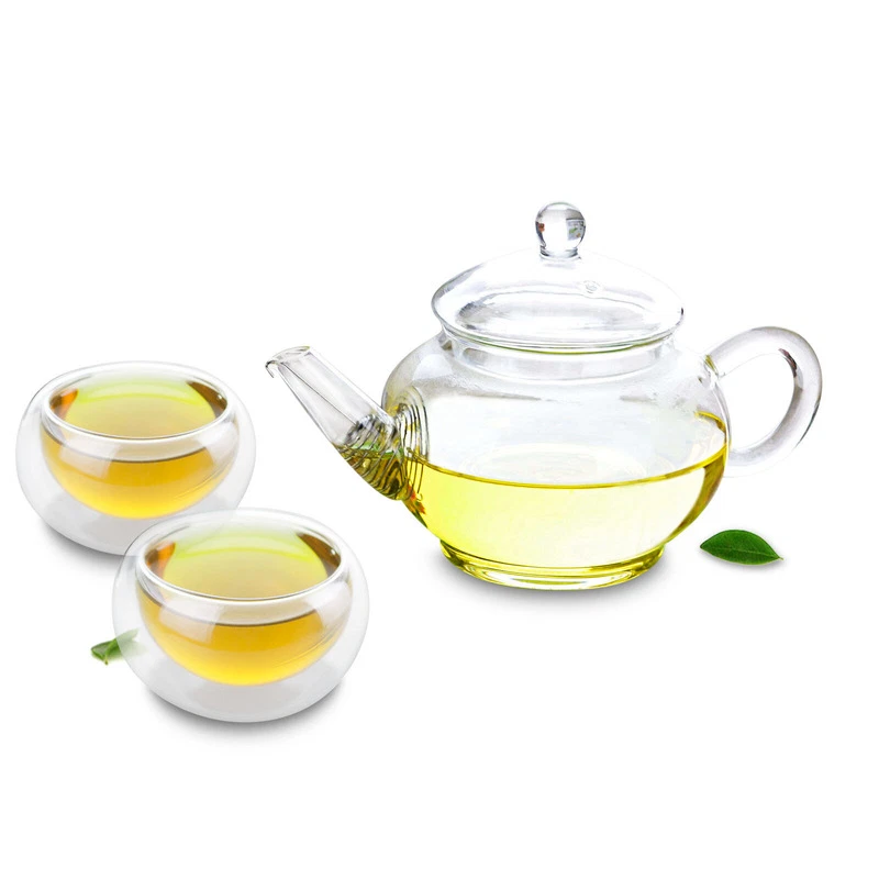 Miniature Tea Set One Pot Two Cups Heat Resistant Glass Teapot Teacup Set - Image 2 of 4