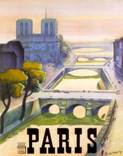 POSTER VIEW OF PARIS SEINE RIVER FRANCE TRAVEL TOURISM VINTAGE REPRO FREE S/H