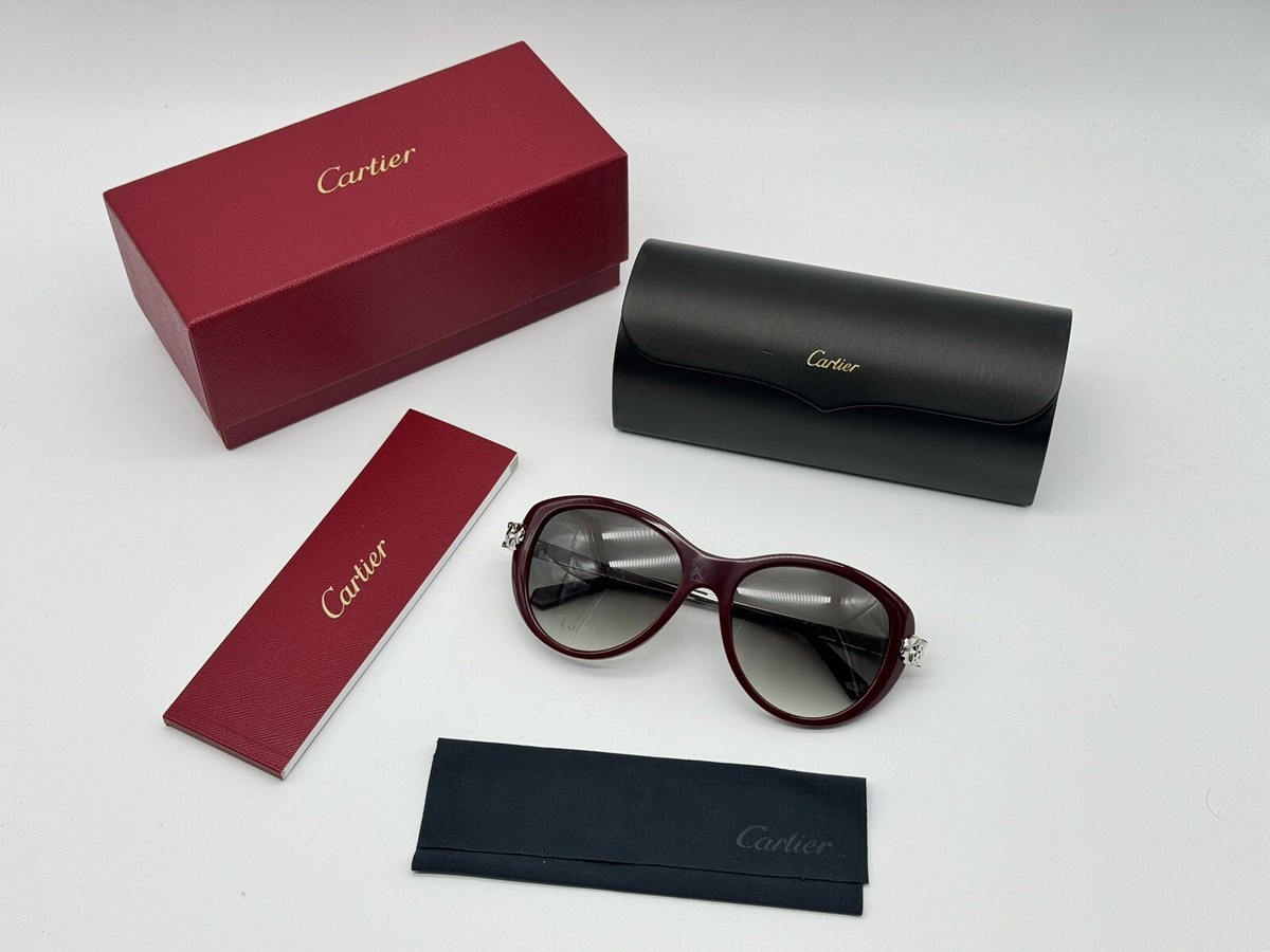 PANTHERE DE CARTIER CT0060S BURGUNDY CATEYE SUNGLASSES NEW