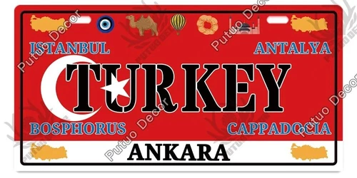 Turkey Decorative License Metal Plate Vintage Travel Flag Sign Wall Tin Plaque