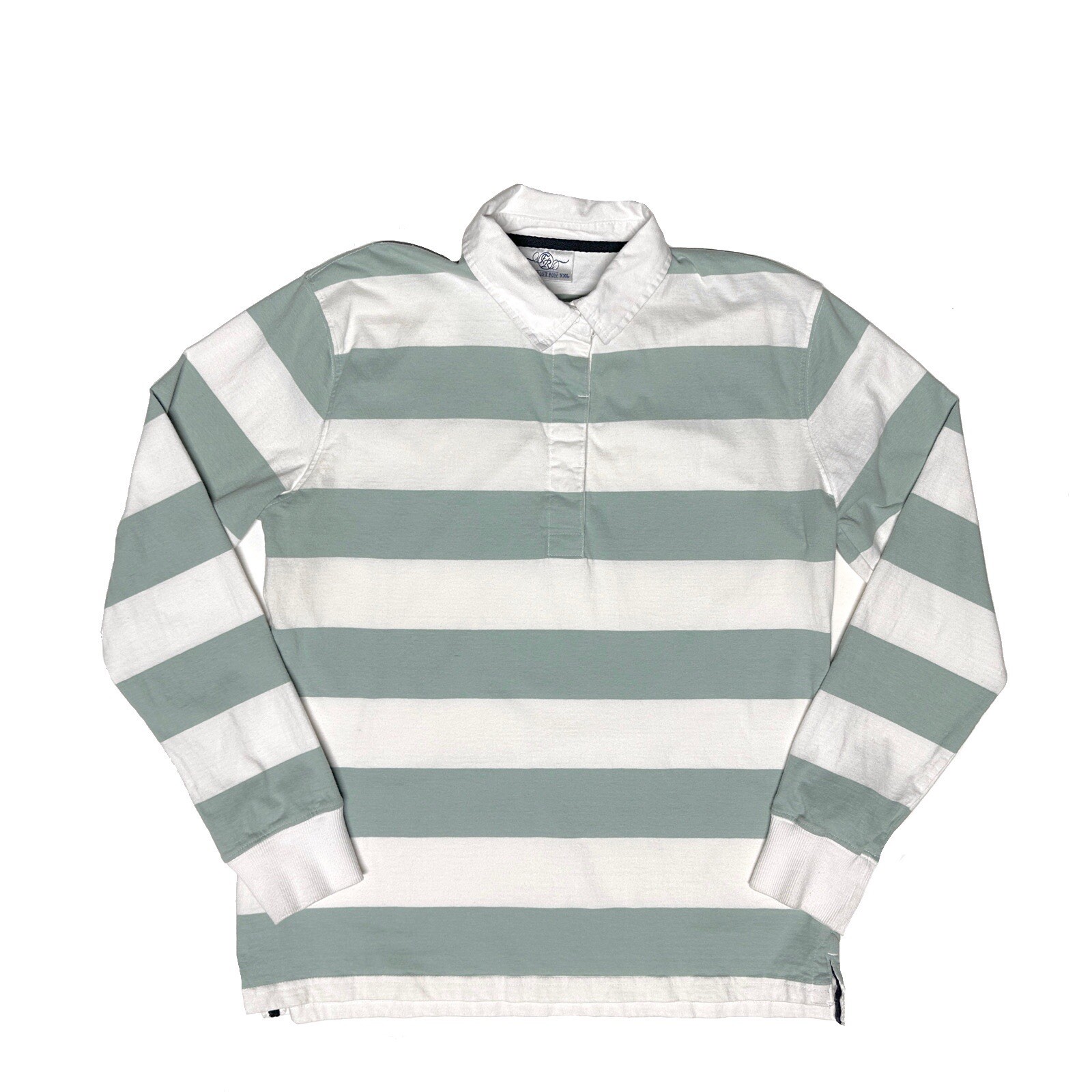 Polo prima fila uomo XXL verde bianco sporco rugby cotone manica lunga top preppy