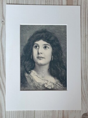 1885 Lithograph Art Print Color Print Woodblock Woman Antique Original Engraving