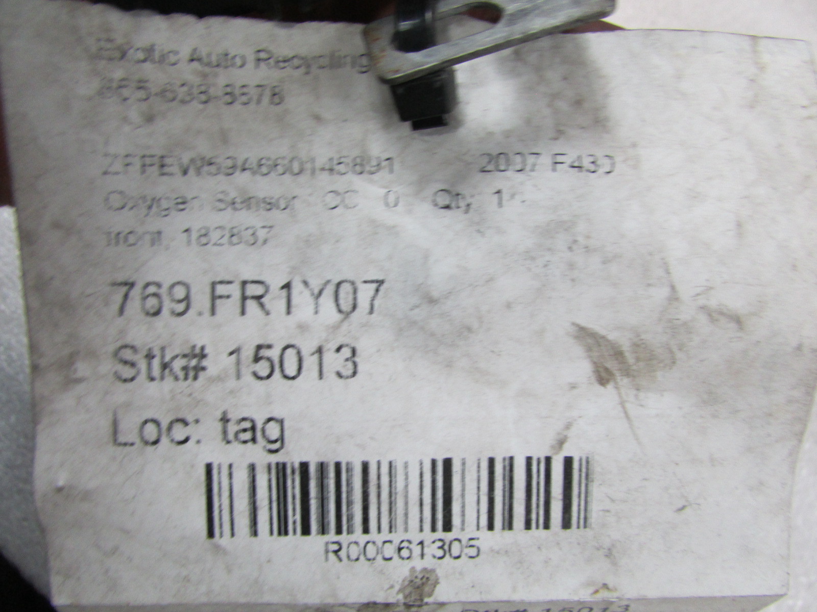 Ferrari 360, F430, 575, 599, 612, Enzo, Front Oxygen Sensor, Used, P/N 182837