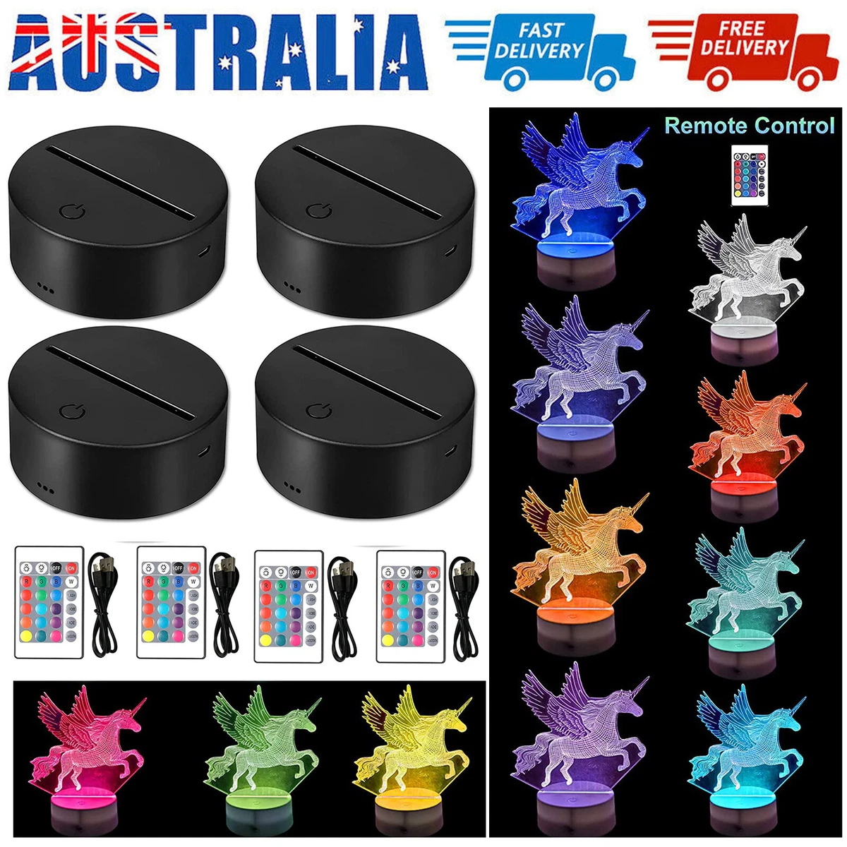 4Pcs 3D Night LED Light Lamp Base 16 Colors LED Light Display Base
