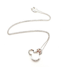 Disney Minnie Mouse Head Ears Necklace Silver Plated Rose Gold Accent 19" Signed