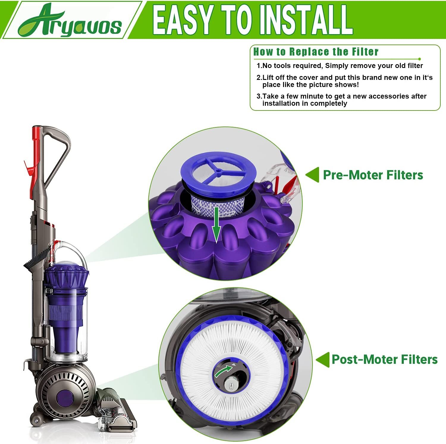 For Dyson DC41 DC65 Animal Vacuum Cleaner HEPA Pre & Post Replacement