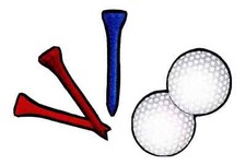 golf balls fabric applique iron on ( 2 tees ) not embroidered blue