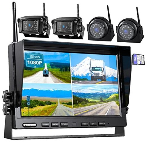  HD 10" Wireless Backup Camera System, 1080P 10-inch Quad Split 10" 4-Cam Black - Picture 1 of 8