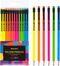 Pre-Sharpened 2 Pencils, Neon, Back to School Supplies, 12 Count Graphite Cut