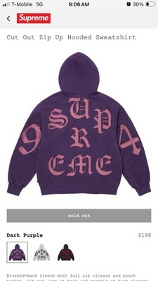 Supreme Cut Out Zip Up Hooded Sweatshirt Ss26 Week 3 Purple/Pink