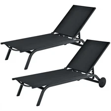 Goplus 2PCS Patio Lounge Chair Chaise Recliner Aluminum Fabric Adjustable Black