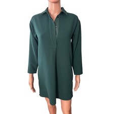Madewell Tunic Shirt Mini Dress XS Kelly Green Long Sleeve Crepe Fabric Pockets