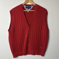 Vtg Tommy Hilfiger Golf Sweater Vest Cable Knit Red Grandpa Preppy Classic XL