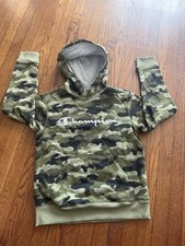 Champion Boys Camo Pullover Hoodie M Green/Black Long Sleeve Pocket Logo