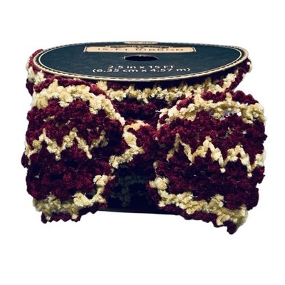 NEW Holiday Time Burgundy Chenille Wired Ribbon 2.5'' x 15 Feet