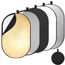 24" x36  60x90cm 5-in-1 Oval Foldable Reflector with Carrying Bag, Gold, Sil...