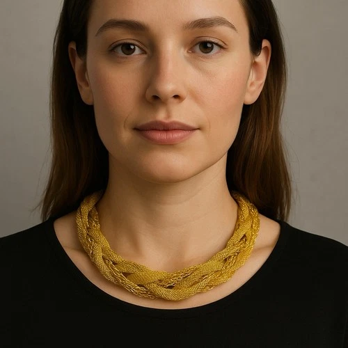 Vintage Tubular Mesh Chain Bold Gold Runway Statement Necklace Estate Jewelry