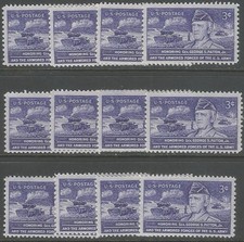 Set of 12 stamps - Scott 1026 - 3 cent - Gen. George S. Patton - 1953 - MNH
