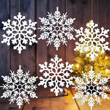 6pc Large 12" White Glitter Snowflakes Ornaments Giant Xmas Decoration