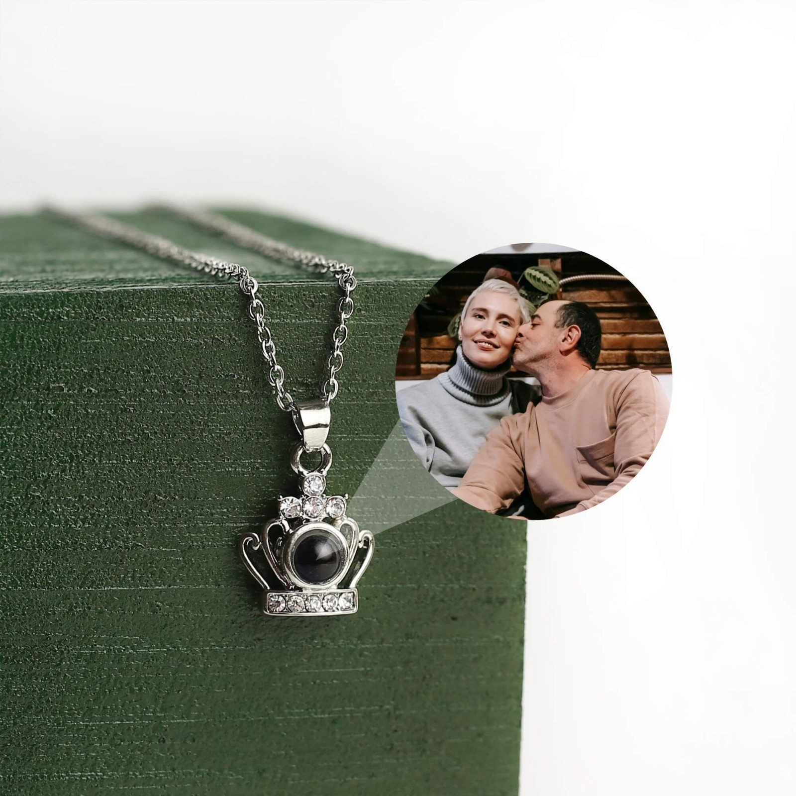 Personalized Crown Photo Projection Necklace • Hidden Picture Memory Jewelry