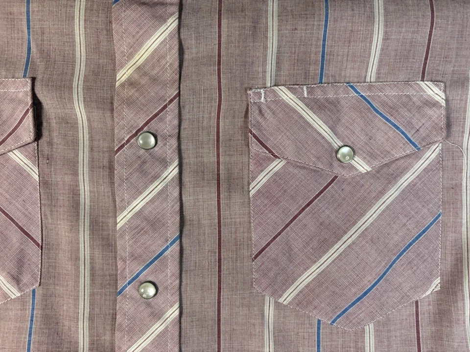 Camisa Western LEE Vintage Años 70’s Perla A Presión Manga Larga Hombre’s XL Rayas Rosa Foto 4 de 4
