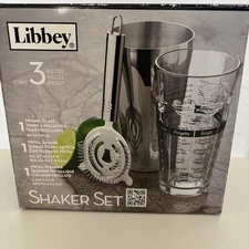 Libbey Shaker Glass Set, 3-Piece Bartender Shaker Set-Mixing Glass NIB