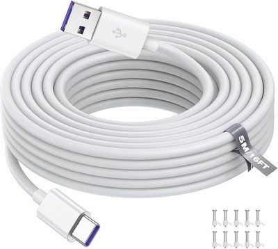 ASKUBSKU 5M/ 16FT USB to C Power Cable for CCTV Camera, Type C White 