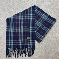 Burberry London Scarf 56x11 Inches Blue 100% Lambswool Nova Check England Made