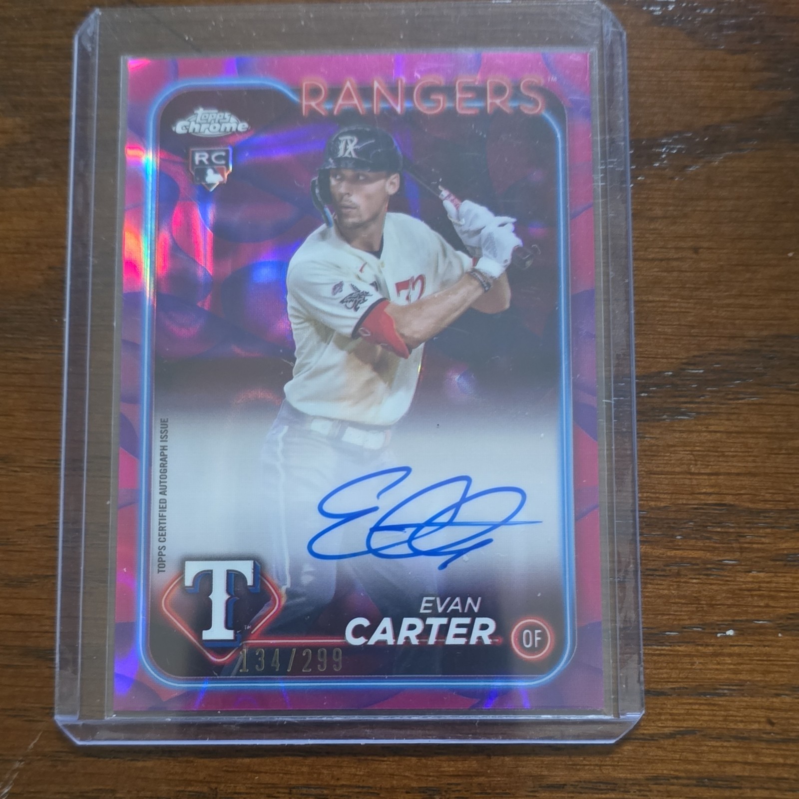 2024 Topps Chrome Update Evan Carter RC Auto Magenta Purple Lava /299 Rangers