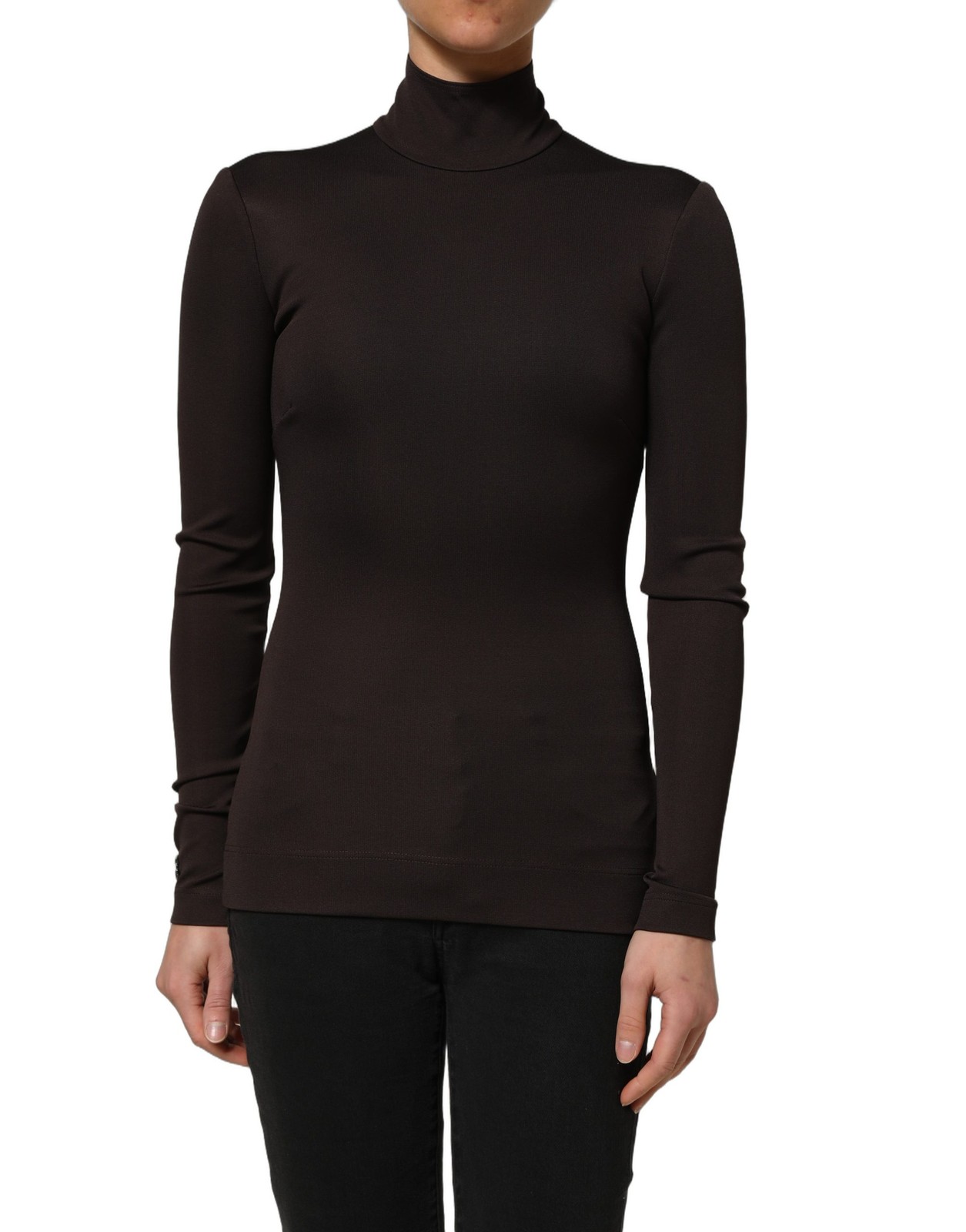 Dolce & Gabbana Brown Turtleneck Long Sleeves Blouse Women's Top
