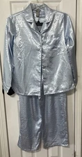 Women’s Nordstrom S 2 Piece Pajama Set Long Sleeve Light Blue Satin Nobby Print
