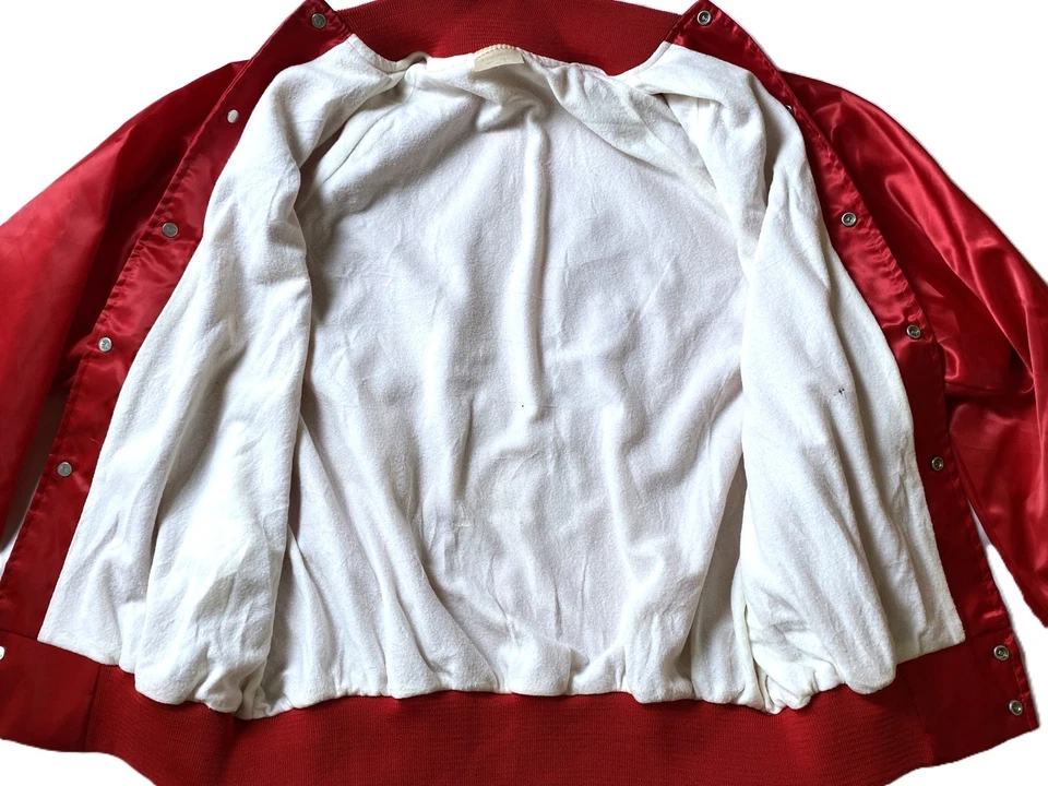 VTG Auburn Sportswear - Men's XL Red Blank Snap Button Satin Bomber Jacket USA - Image 4 of 4
