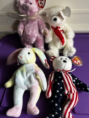 Rare Ty Made In USA  4pcs Attic Treasures Collection Beanie Bear