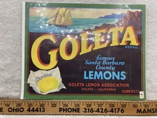 1940s Fruit Create Crate Label Santa Barbara Lemons California Vintage