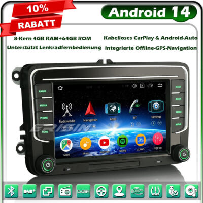 4GB+64GB Android 14 GPS Autoradio für VW T6 Crafter Amarok Caddy Polo ŠKODA Yeti