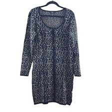 Womens 8 Animal Print Button Up Long Sleeve Heavy Knit Mini Sweater Dress Boho