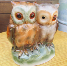 DDR Porzellan Eulenpaar Rauchverzehrer ohne Elektrik - Auge fehlt - 17 x 18 cm