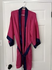 Vintage Victorias Secret Gold Label Robe Kimono Satin One Size Purple Pink Silky