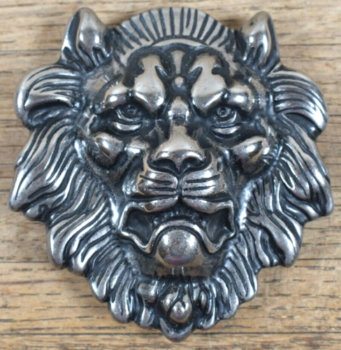Cinturón de metal grande de colección de 3,5" cabeza cara de león gato grande hebilla coraje poder liderazgo - Imagen 1 de 5