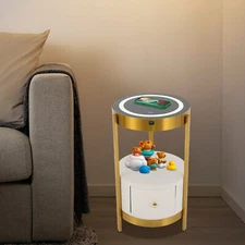 LED Nightstand Bedside Table with Drawers USB & Charging Station End Side Table