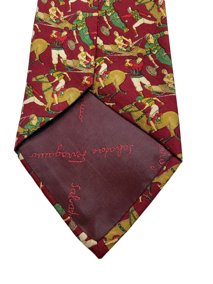 Corbata deportiva de seda para hombre Salvatore Ferragamo tenis de remo ecuestre Foto 4 de 4