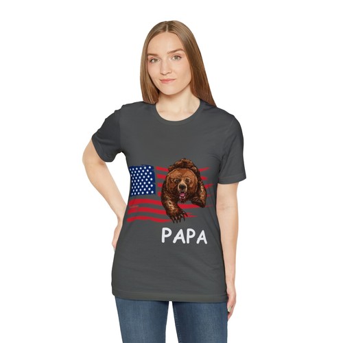 PAPA Grizzly Bear American Flag Father's Day 4th of July Unisex Short Sleeve Tee - Bild 6 von 37
