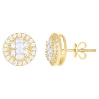 10K Gelbgold Baguette Schliff Moissanit 10Mm Halo Kreis Ohrstecker 1,12 Ct