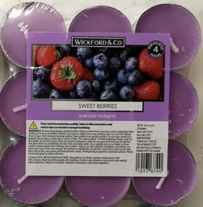 WICKFORD & CO - SWEET BERRIES SCENTED TEALIGHTS CANDLE -18 IN PACK - Image 2 of 2