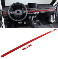 Red Real Carbon Fiber Dash Console Panel Trim Cover Strips Fits 22-25 Civic 11th
