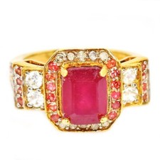 925 STERLING SILVER PIGEON BLOOD RED RUBY OCTAGON CUT GEMSTONE RING SIZE 7.75