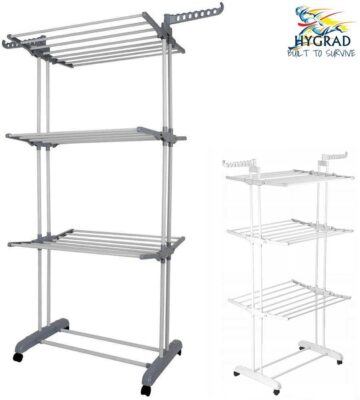 Folding Clothes Airer Horse Tier Rolling Casters Drying Rack